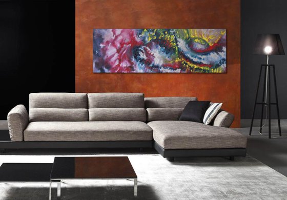 Antique - 120x40 cm,  Original abstract painting, oil on canvas