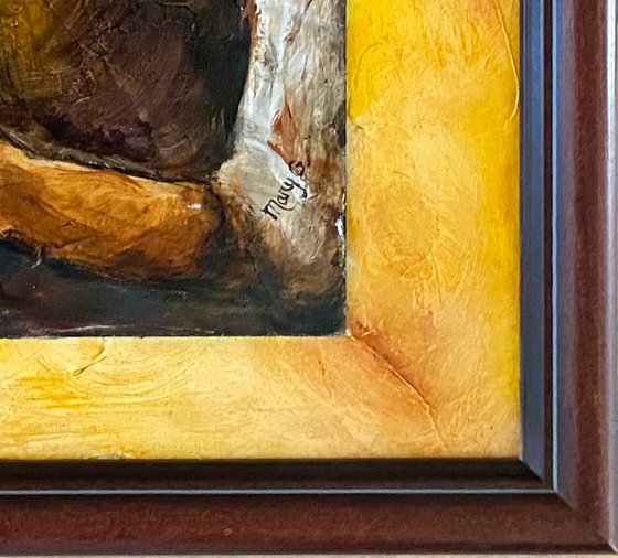 Unique, Vintage, Jewerly Maker Oil Painting on a gessoed un-tempered masonite with different glazes and semiglazes fully framed