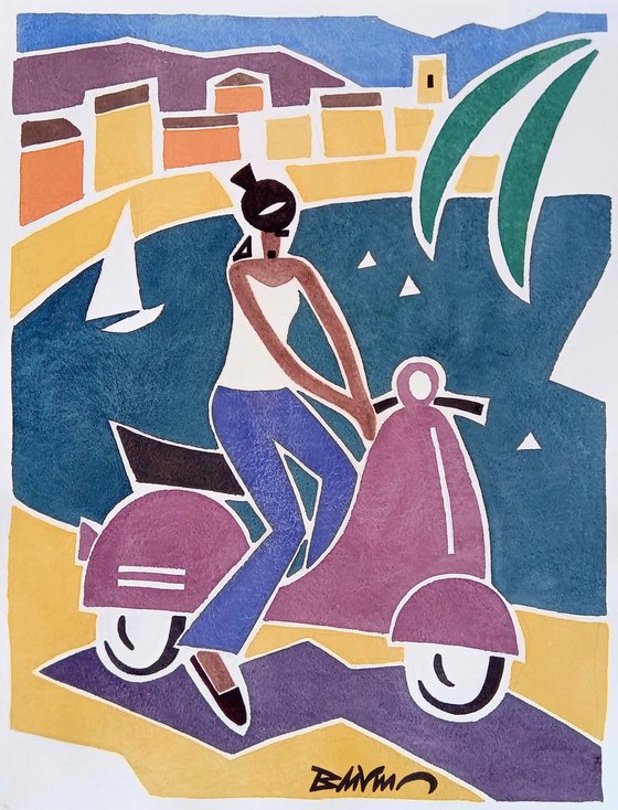 woman on scooter