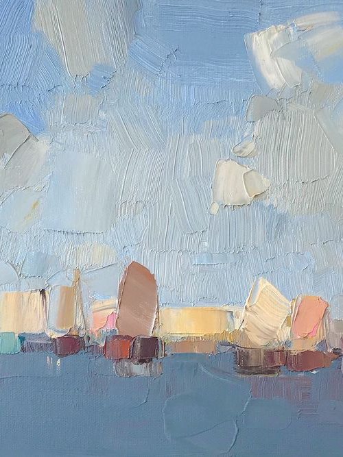 Harbor, Original oil painting, Handmade artwork, One of a kind by Vahe Yeremyan