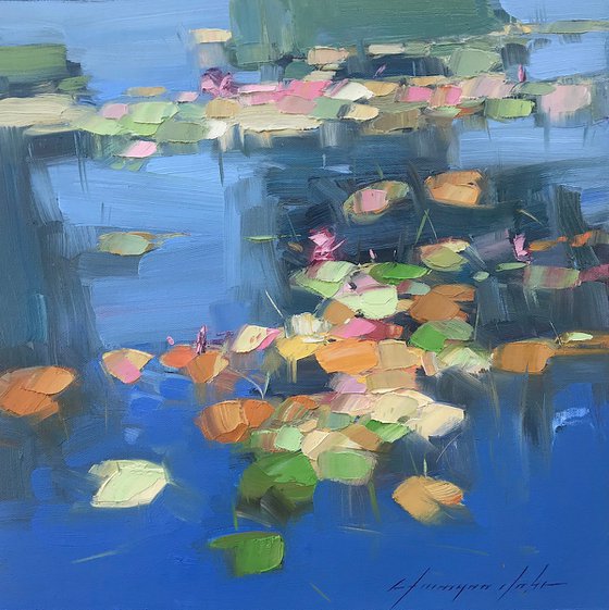 Waterlilies, Original oil painting, Handmade artwork, One of a kind