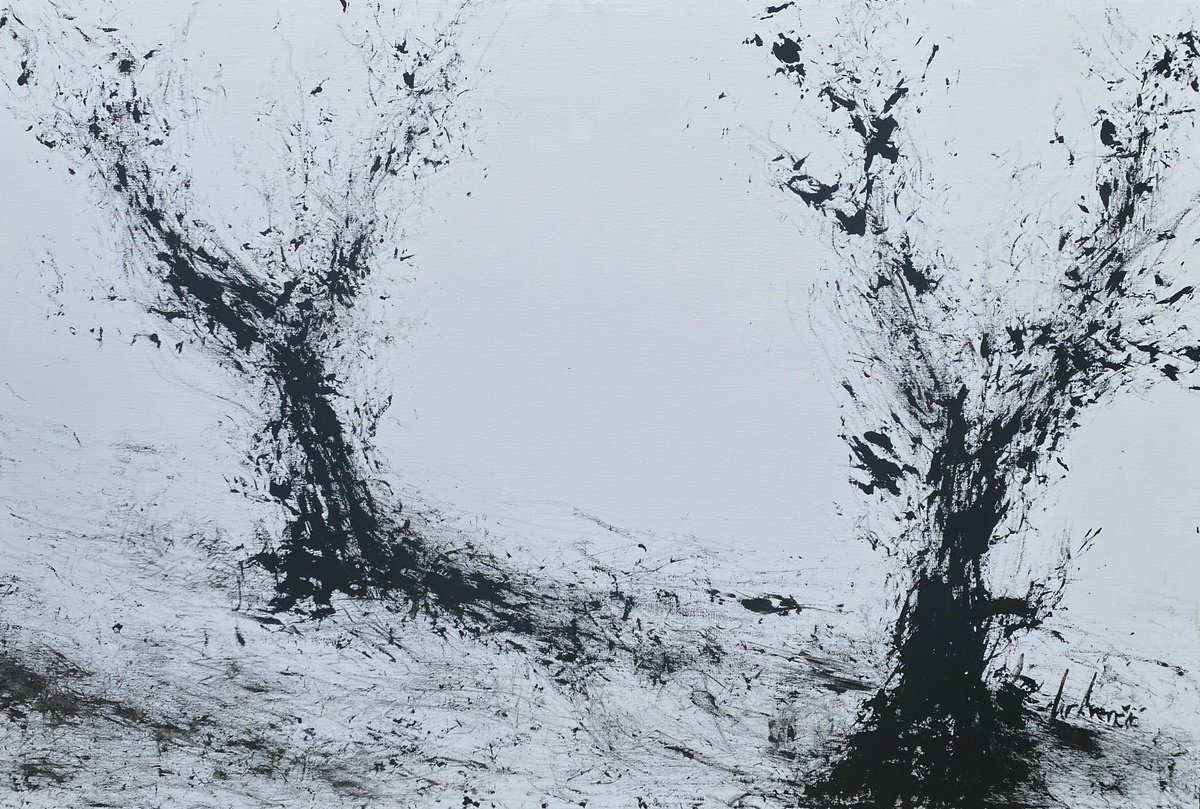 Expressive Landscape Acrylic Painting By Tihomir Cirkvencic, 59 X 39", "Olive Trees" - Huge Format 150X100Cm, Original Artwork