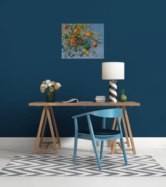 Pomegranate on gray blue