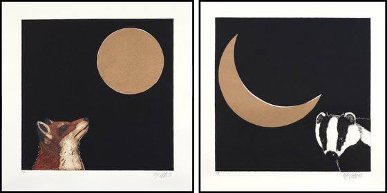 Midnight Fox and Midnight Badger Printset