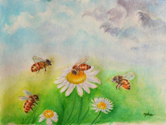 Bees buzzing in the meadow