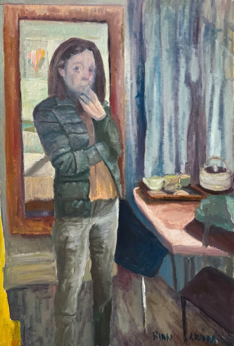 Impressionistic Portrait Oil Painting By Ryan Louder, 20 X 30", The Thinker, Original Artwork