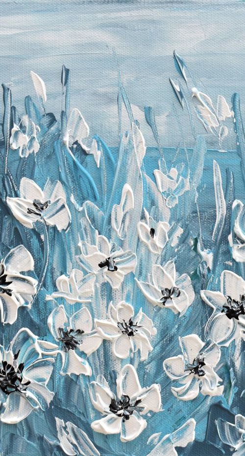 White Flowers on Blue by Olga Tkachyk
