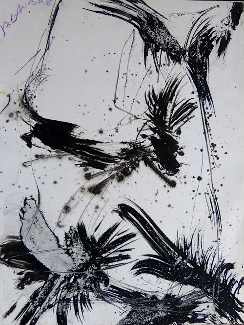 Black and white Abstract Drawing 1, Ink on Paper 24x32 cm by Frederic Belaubre
