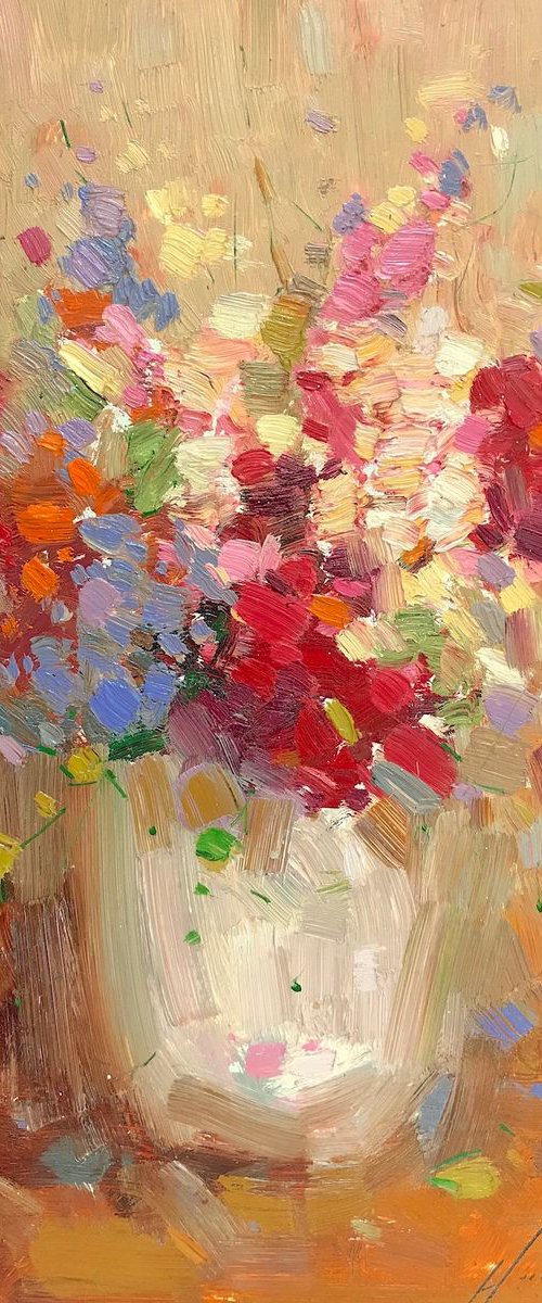 Vase of flowers, Oil painting, One of a kind, Handmade artwork by Vahe Yeremyan