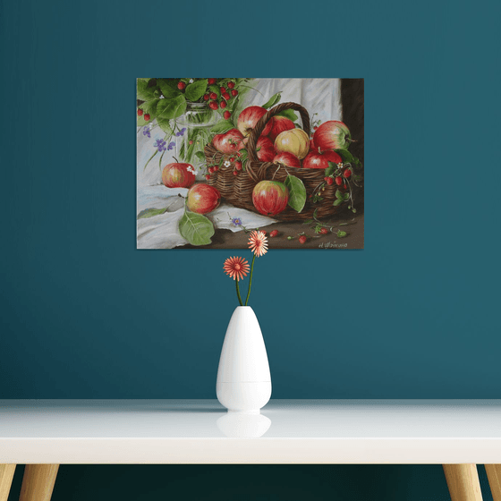 Still Life with Apples in a Rustic Basket