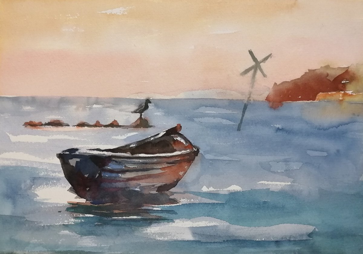 Fishing boat in the sea, Island Ruegen by Olga David