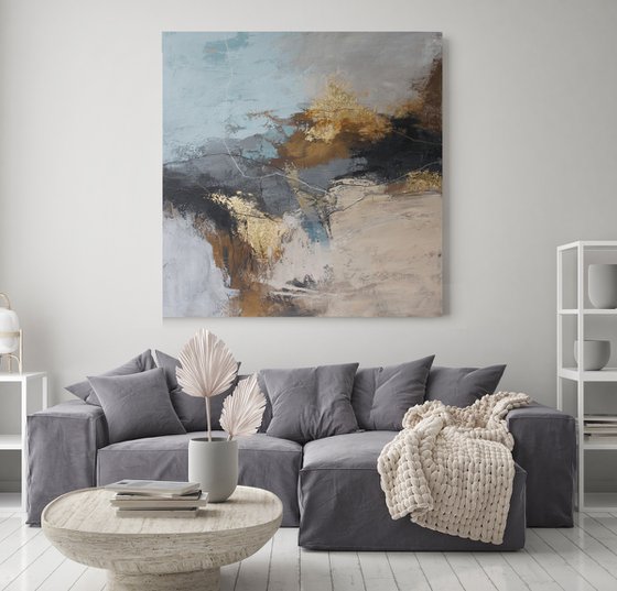 "Flight" Blue beige gray abstract acrylic art