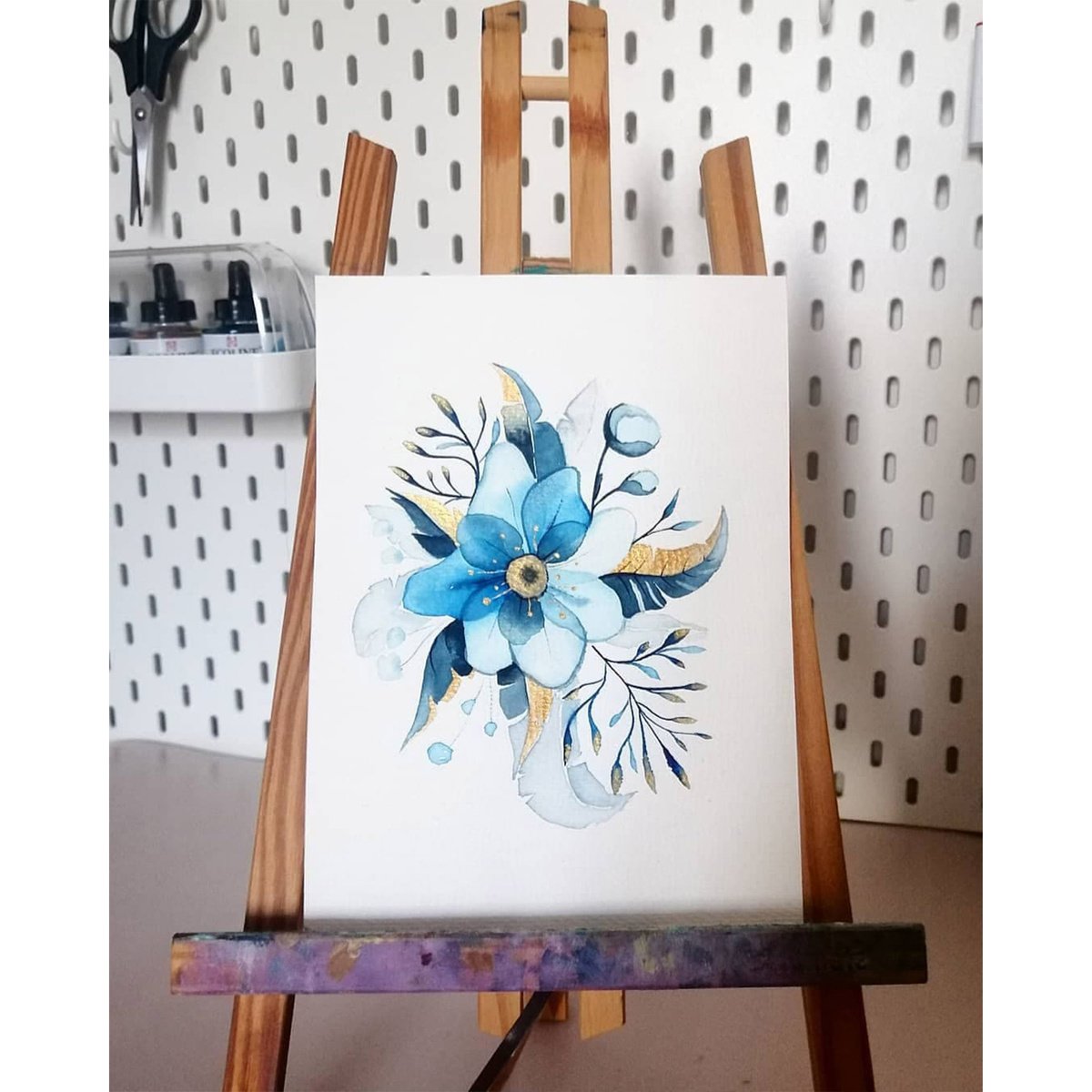 Blue and Gold Floral illustration by Anamaria