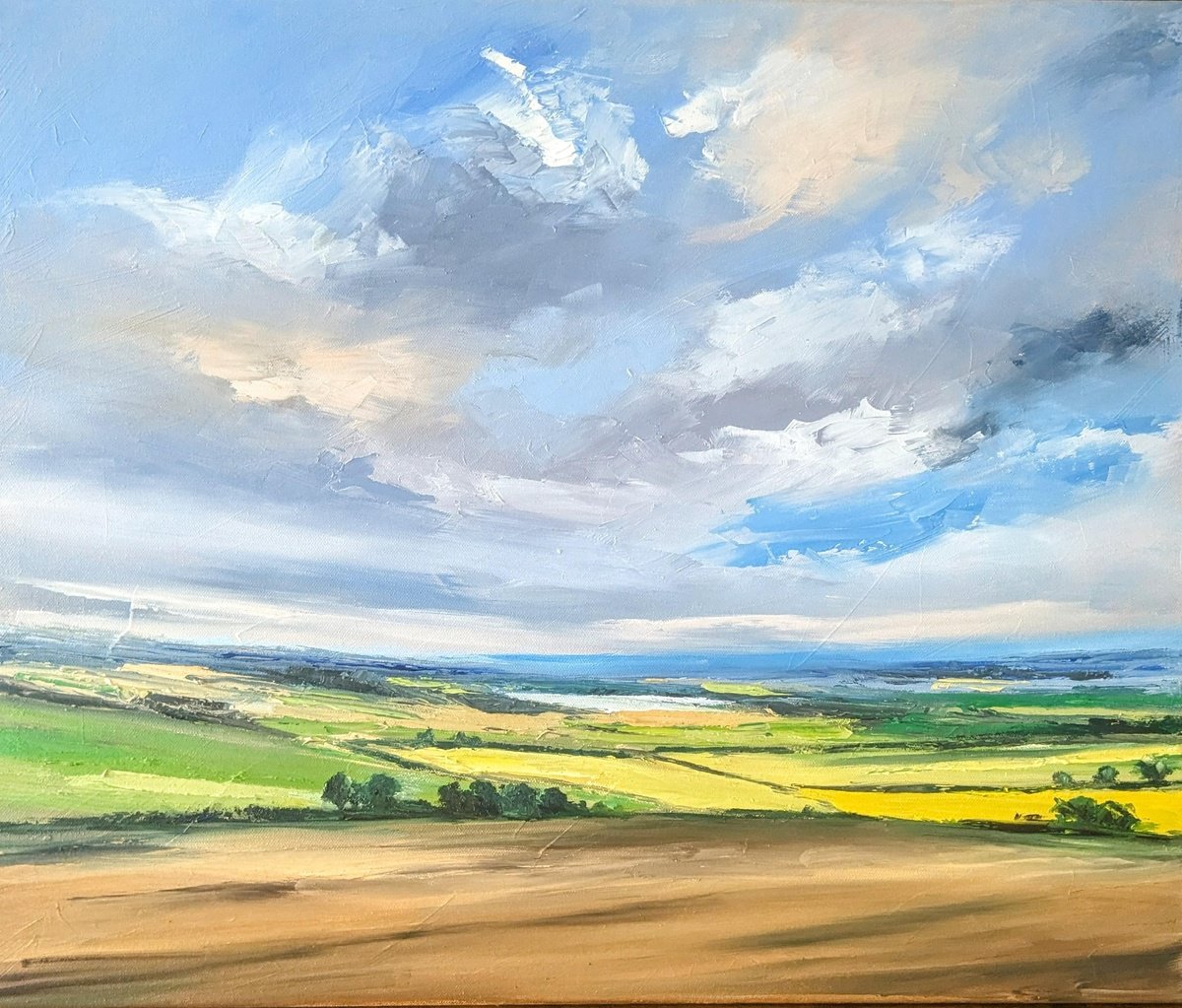 Impressionistic Landscape Oil Painting By Steve Keenan, 26 X 22", View Across Shropshire Fields, Original Artwork