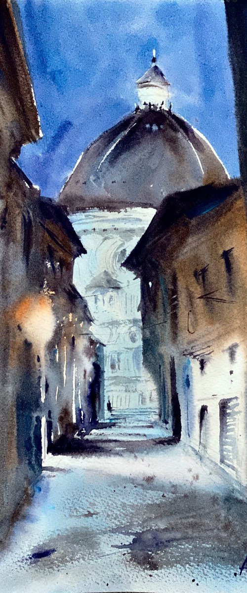 Morning in Florence - original watercolor cityscape by Anna Boginskaia