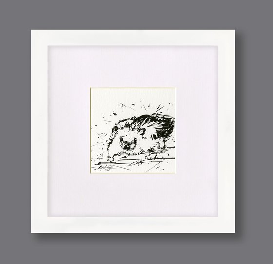 Adorable Hedgehog 4 - Small Minimalist Ink Illustration by Kathy Morton Stanion