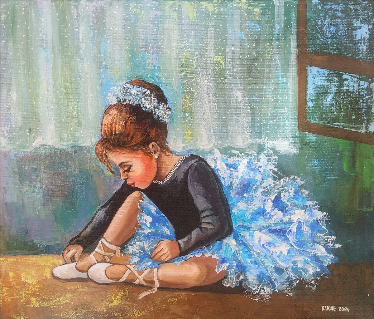 Impressionistic Portrait Oil Painting By Karine Harutyunyan, 24 X 20", The Young Ballerina, Original Artwork