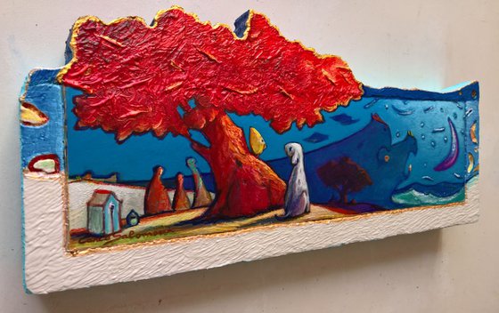 - THE RED TREE - ( 3D effect 17,5 x 39 x 4 cm )