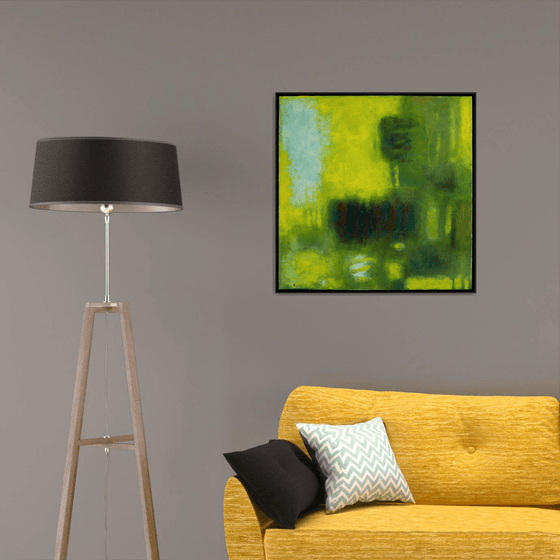 Green leaves with half-closed eyes 30x30" 76x76cm Contemporary Art by Bo Kravchenko