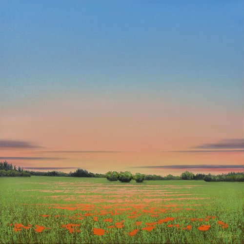 Evening Sky Blush - Colorful Flower Field Landscape by Suzanne Vaughan