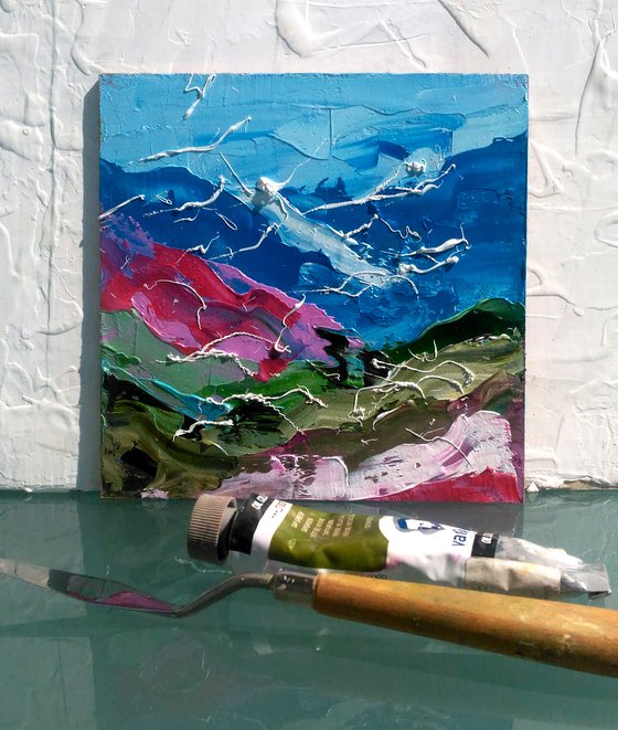 Appalachian Painting Mountains Original Art Landscape Oil Impasto Small Wall Art 6 by 6" by Halyna Kirichenko