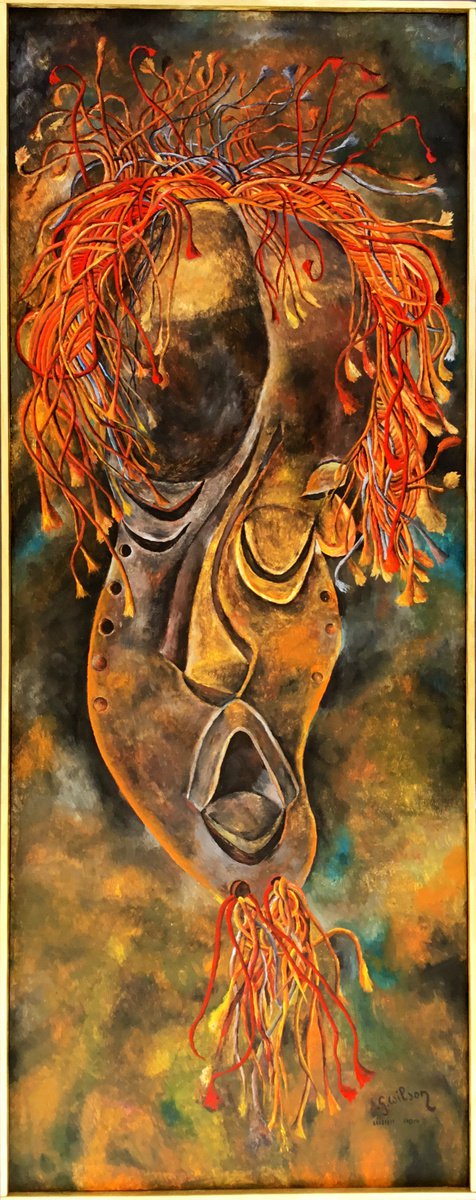 Still Life Oil Painting By Jg Wilson, 14 X 35, Mask, Original Artwork