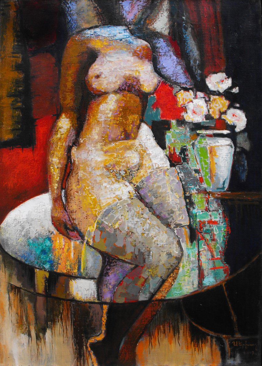 Abstract Oil Painting By Sergey Xachatryan, 24 X 35", Nude Figure, Original Artwork