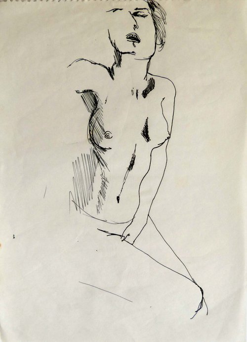 Erotic drawing 30, ink on paper 21x29 cm by Frederic Belaubre