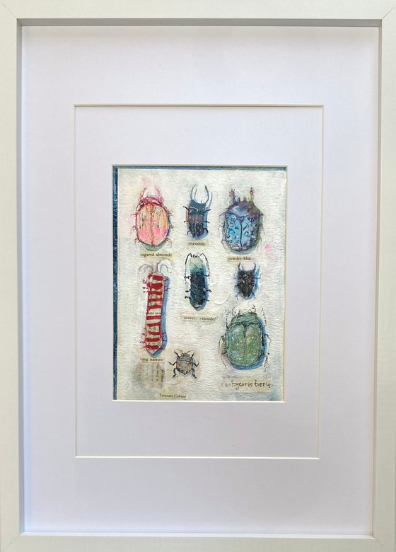 Bug Collection #07 - Framed mixed media abstract Beetle Painting