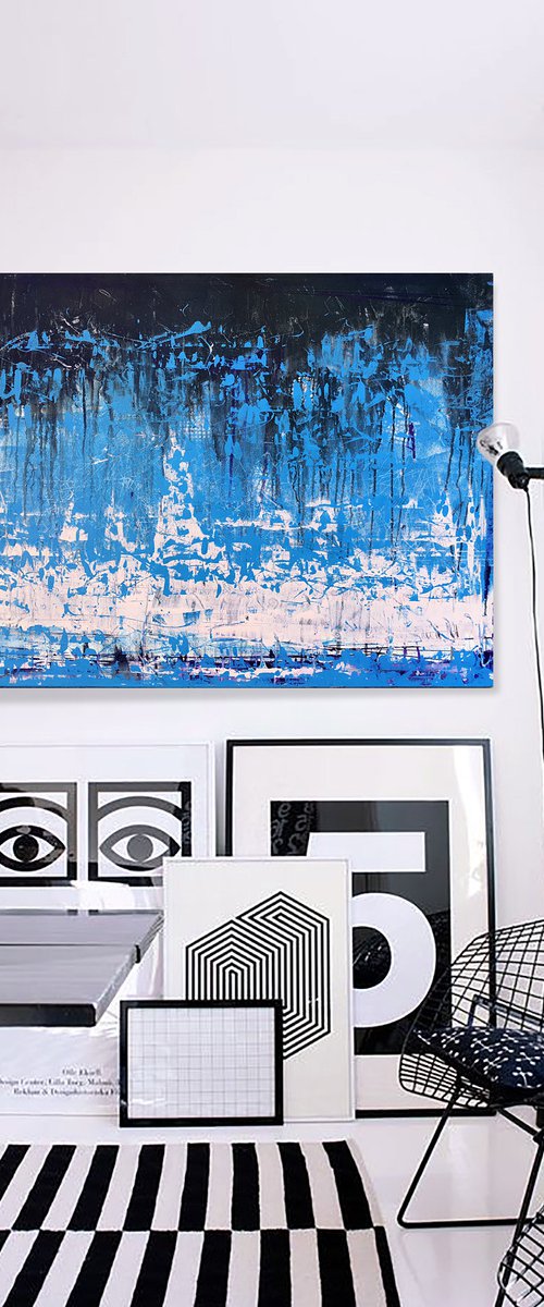Abstract Blue Landscape 30x40" Contemporary Art by Bo Kravchenko by Bo Kravchenko