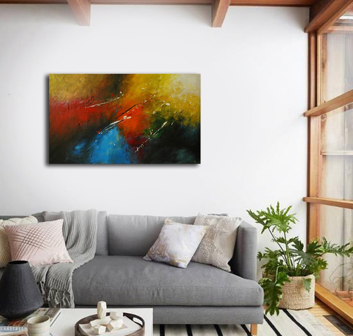 Abstract Acrylic Painting By Rumen Spasov, 39 X 24", Intense Of The Glow, Original Artwork