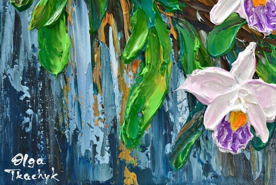 Lavender Orchid - Impressionist Flower Painting, Palette Knife Art