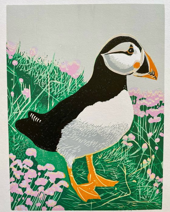 Puffin and Sea Pinks