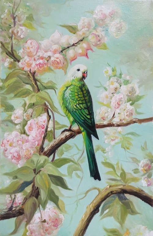 Floral Paradise with Parrot by Sergei Miqaielyan
