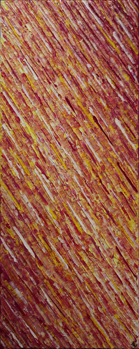 Abstract Acrylic Painting By Jonathan Pradillon, 8 X 20, W. Yellow Pink Knife Texture, Original Artwork