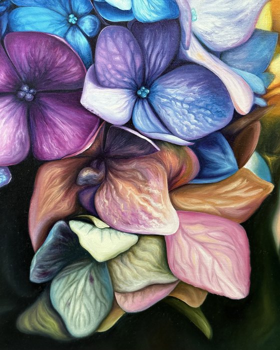 Hydrangea | Realism blue and violet flowers