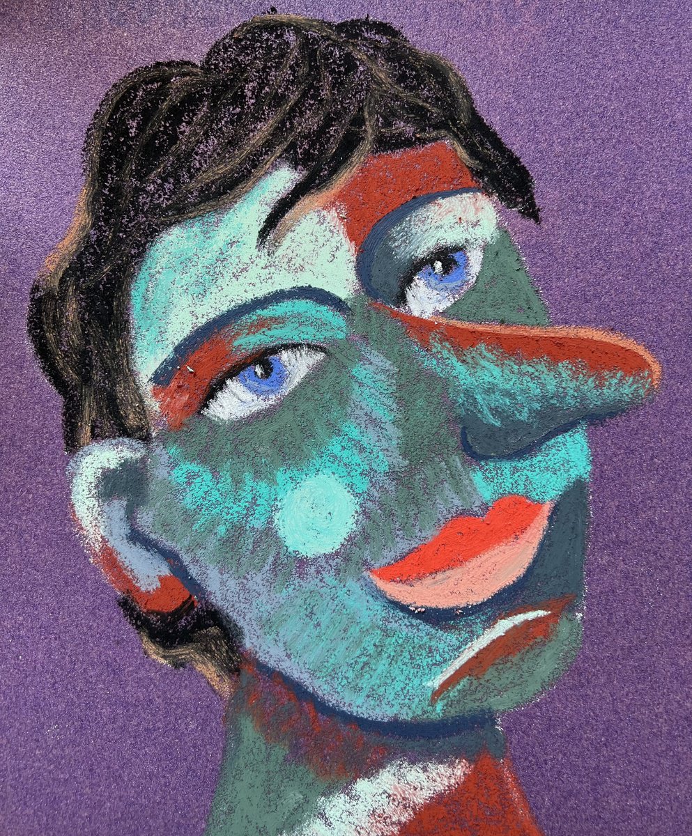 Naive Portrait Pastel Drawing By Mariia Anshakova, 9 X 11", Clear View Of World, Original Artwork