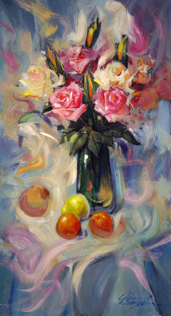 Roses in a glass vase