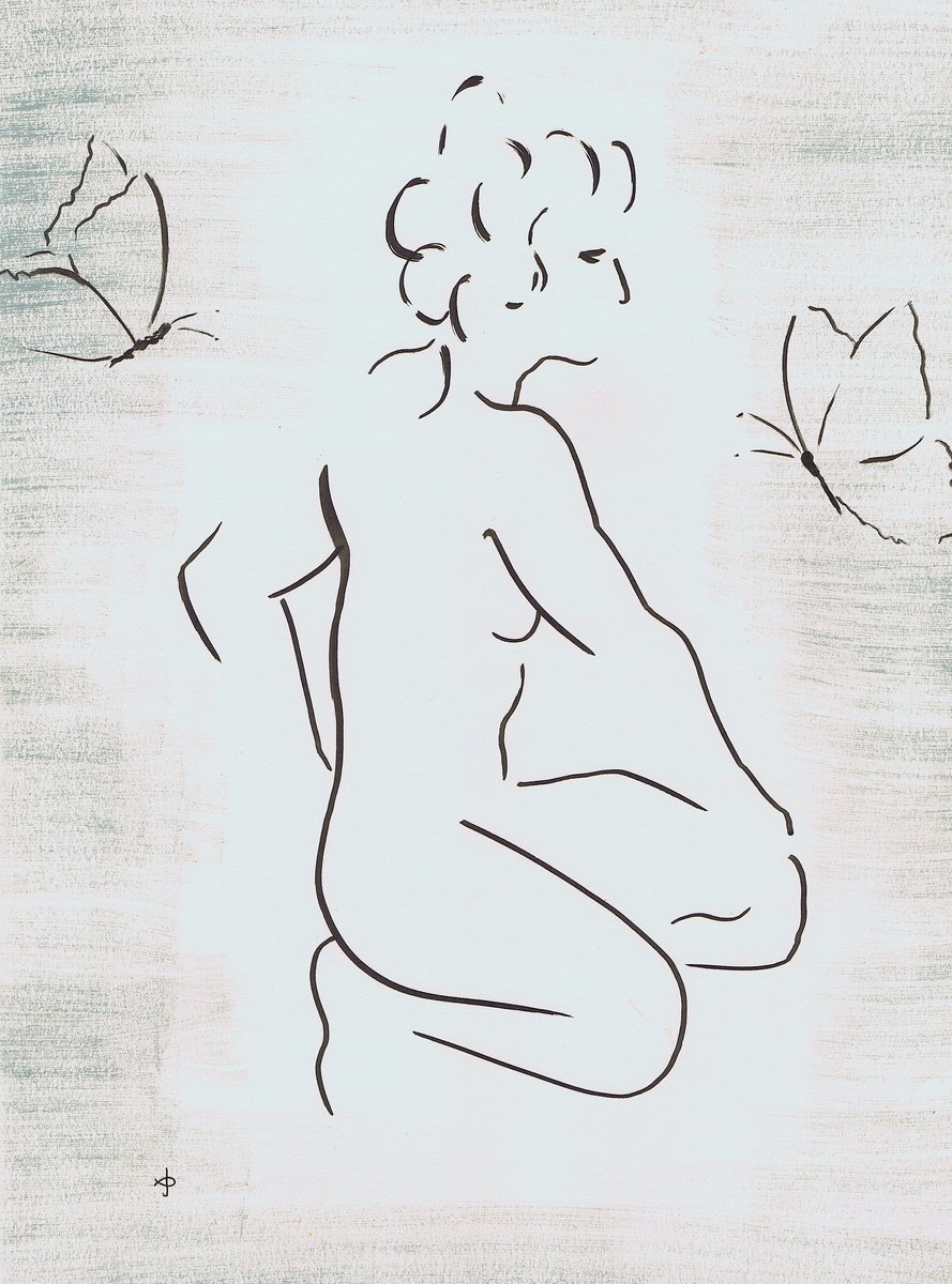 Expressive Portrait Ink Drawing By David Jones, 12 X 15, Together #2503X, Original Artwork