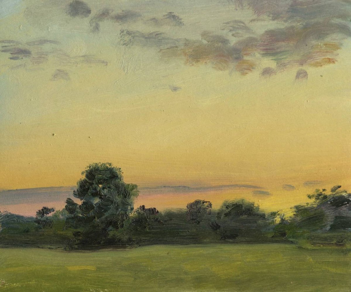 Impressionistic Landscape Oil Painting By Anastasia Borodina, 8 X 7, Warm Evening, Original Artwork