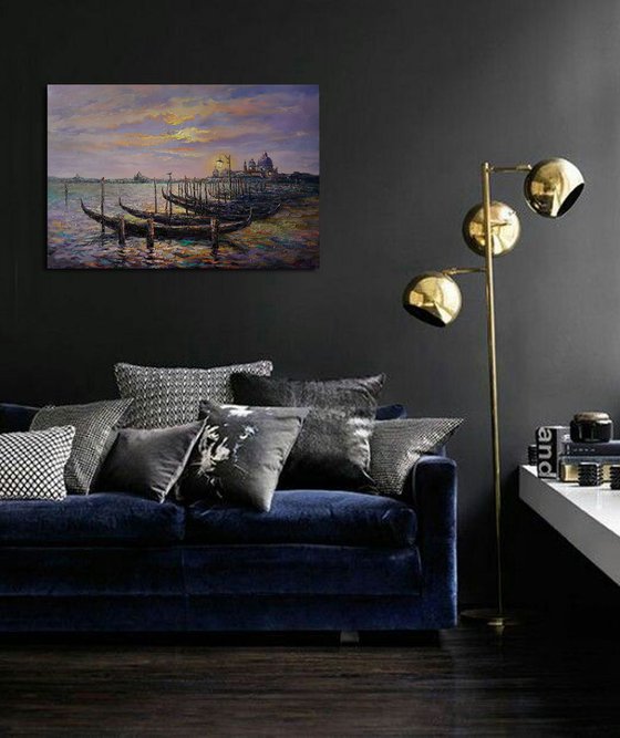 Quiet whisper of waves - Venice cityscape original oil large painting