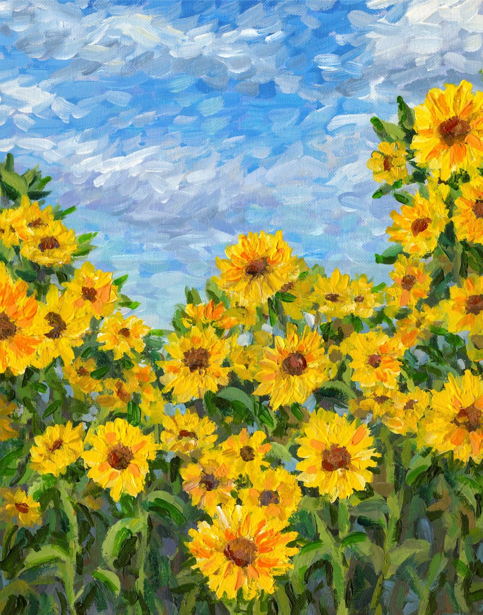 Impressionistic Botanical Acrylic Painting By Steph Moraca, 12 X 15", Sunflower Daydream, Original Artwork