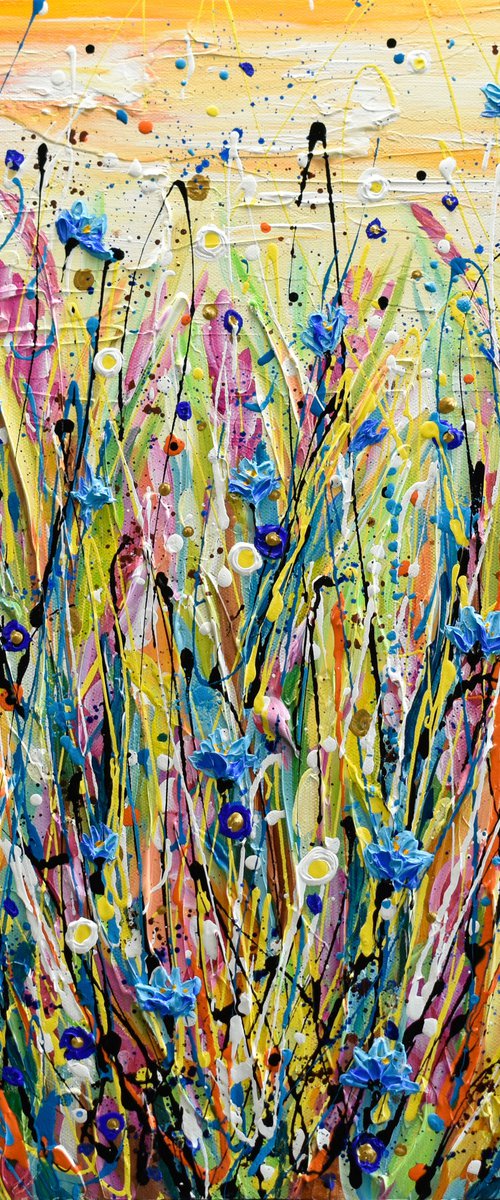 Cornflower Meadow - Abstract Floral Painting, Wildflower Field Textured Wall Art by Olga Tkachyk