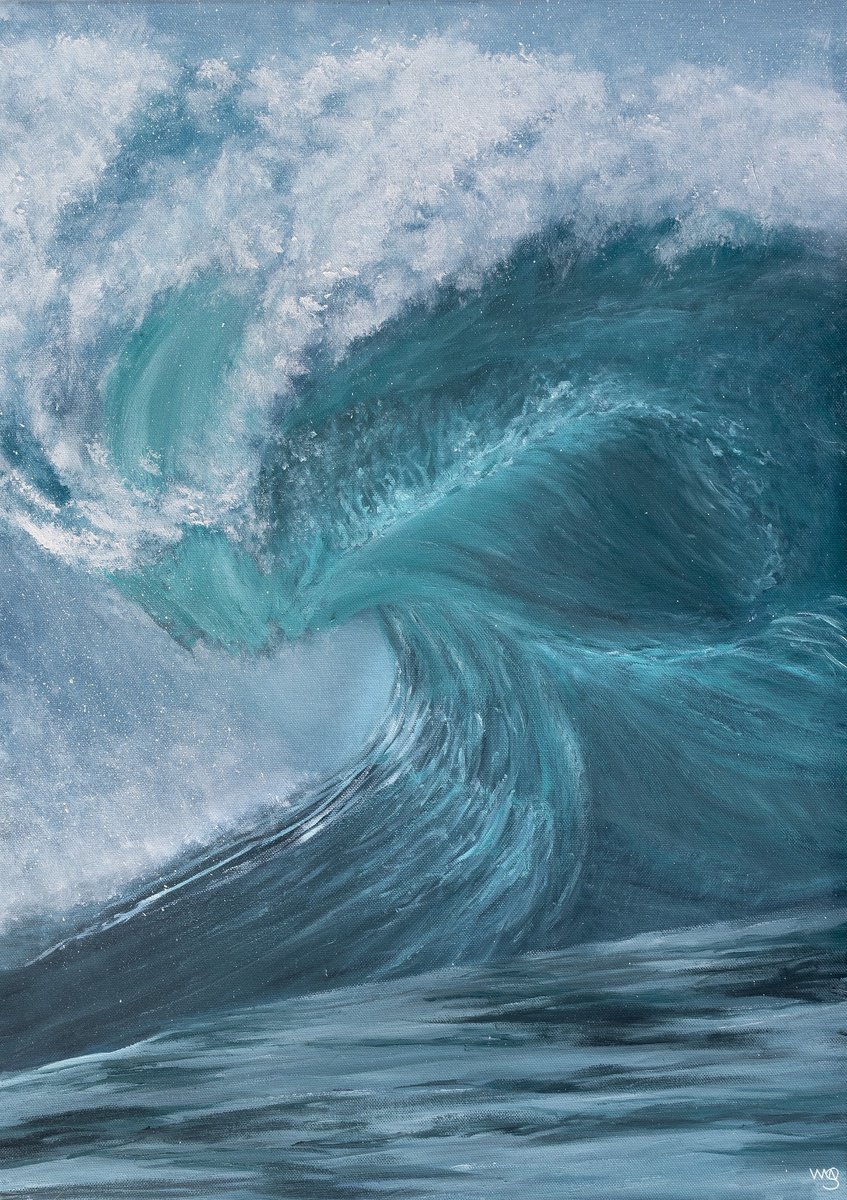 Photorealistic Landscape Oil Painting By Sarah Vms Art, 20 X 28", Power Of The Ocean, Original Artwork