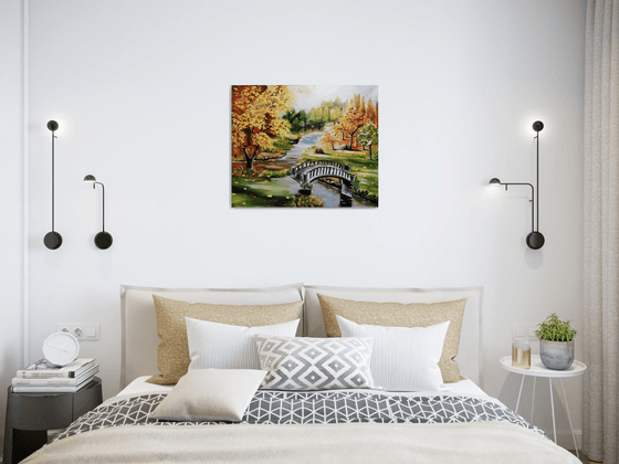 Autumn park, original oil landscape painting, art for home, gift idea