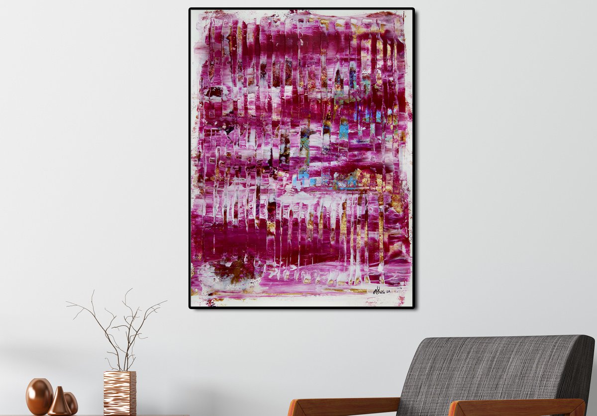 Abstract Acrylic Painting By Nestor Toro, 18 X 24", Dreams In Pink | Abstract Painting On Paper, Original Artwork