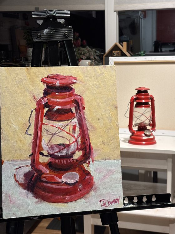 The Red Oil Lamp Still Life