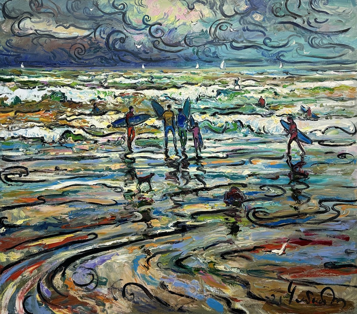 Impressionistic Landscape Oil Painting By Andrii Chebotaru, 63 X 55, On The Crest Of The Waves. Hendaye. France., Artfinder