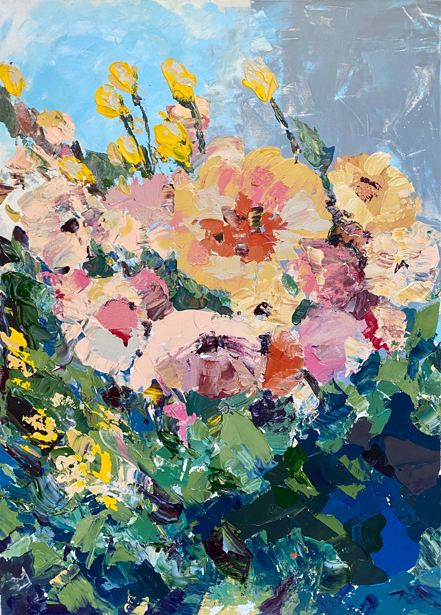SPRING MEADOW - original floral painting on canvas, wall decor, impasto painting, gift ide... by Oksana Petrova