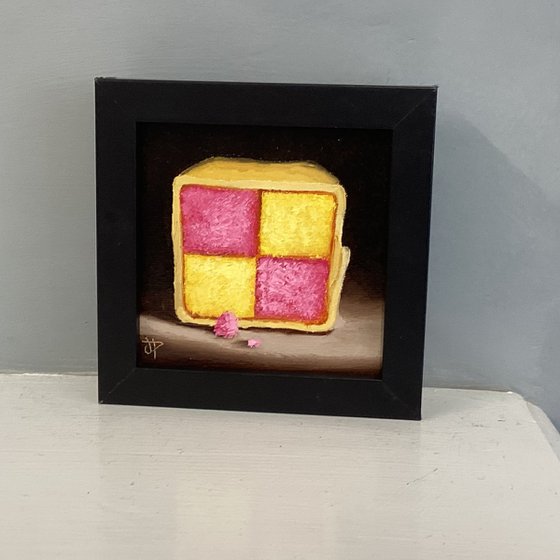 Little Battenberg cake slice